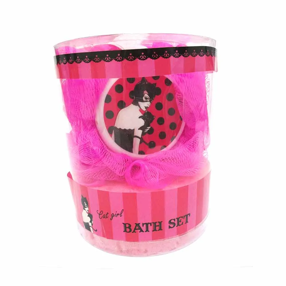 2 X Pink Shower Bath Sponge Mesh Ball Wash Skin Spa Massage Loofah Body Scrubber