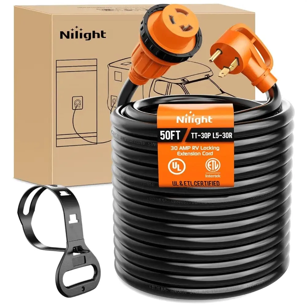 30Amp RV 50FT Locking Extension Cord Drag Tool