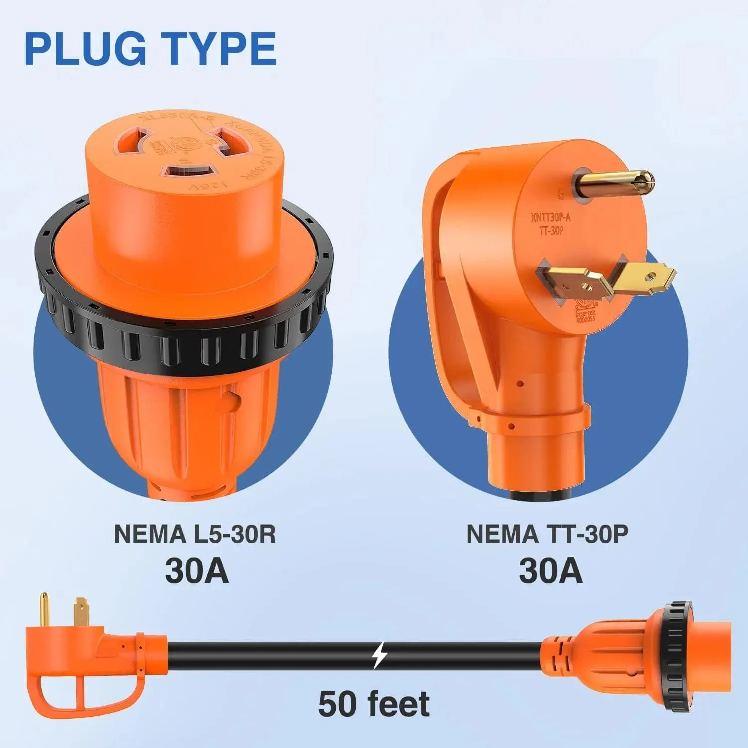 30Amp RV 50FT Locking Extension Cord Drag Tool