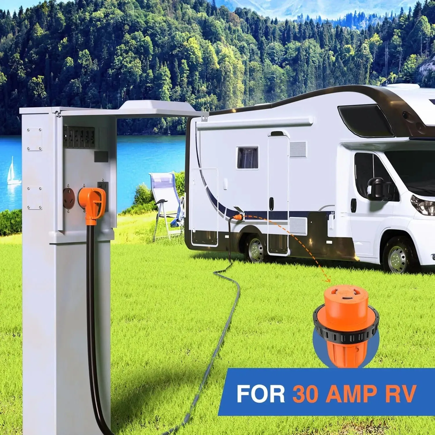 30Amp RV 50FT Locking Extension Cord Drag Tool
