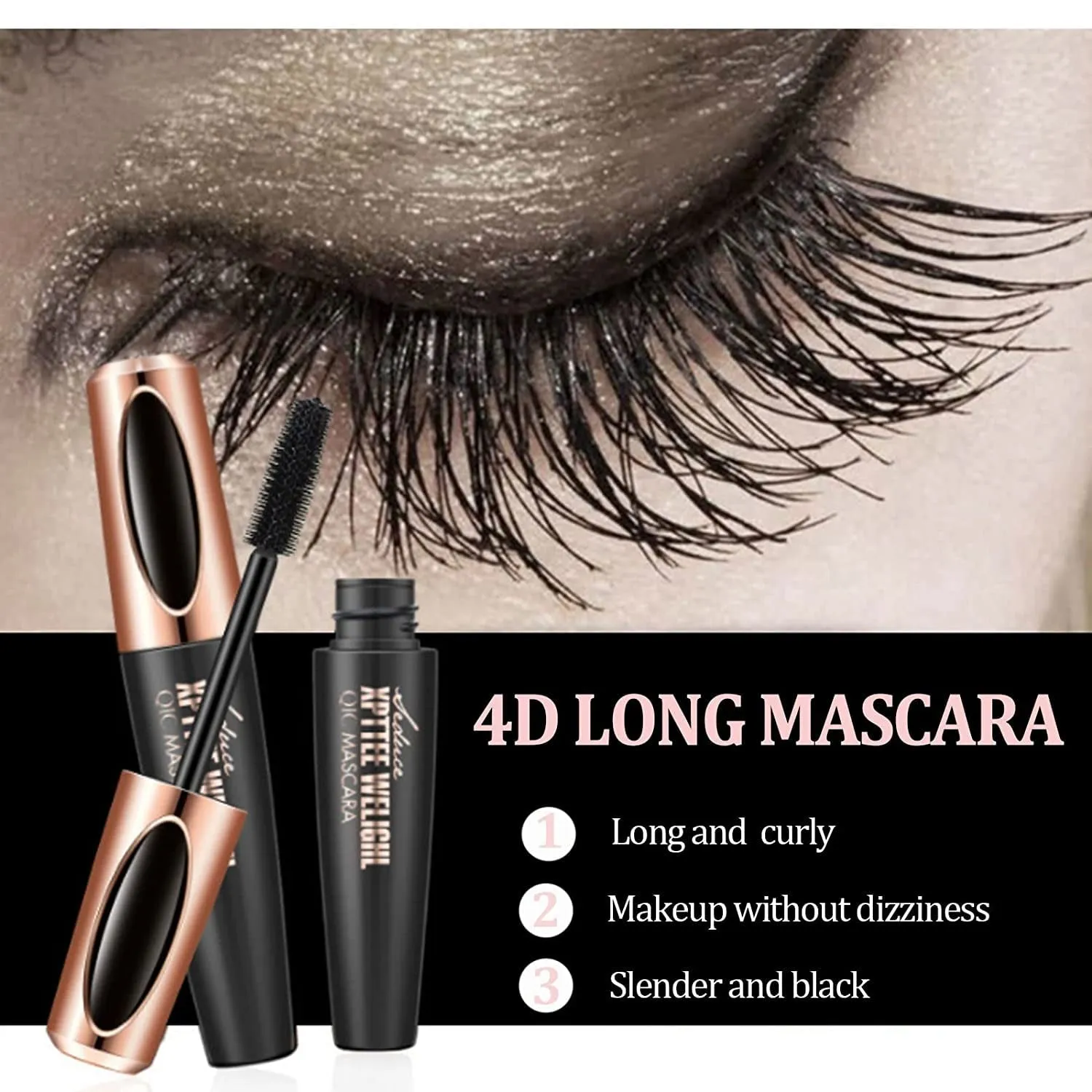 4 Pcs 4D Silk Fiber Lash Mascara Liquid Lash Extension Makeup Eye Lash Kit Luxuriously Longer Thicker Voluminous Eyelashes Waterproof Smudge-Proof Natural No Clumping Smudging Lasting All Day