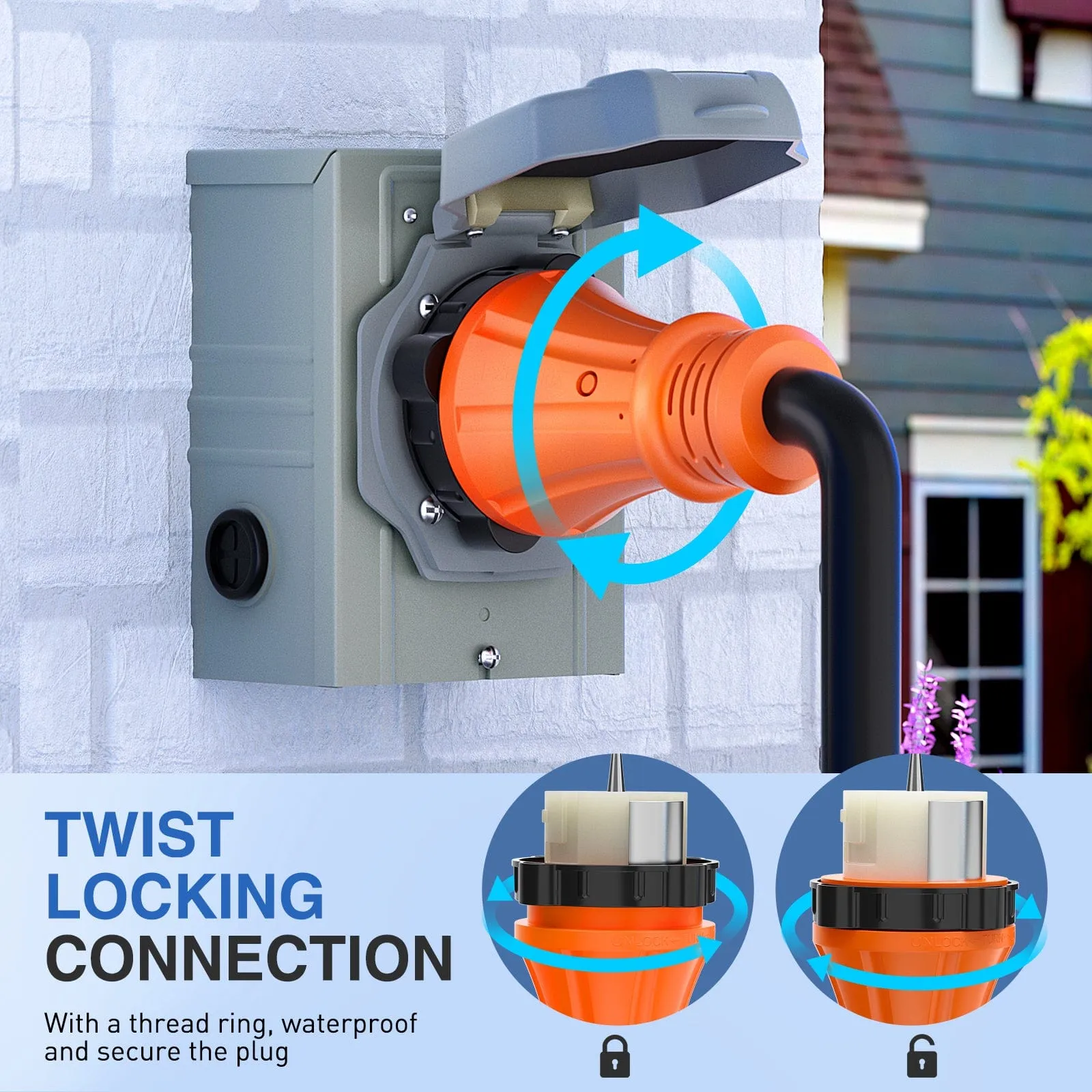 50A 15FT Generator Extension Cord Power Inlet Box with Locking Connector