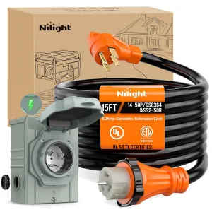 50A 15FT Generator Extension Cord Power Inlet Box with Locking Connector