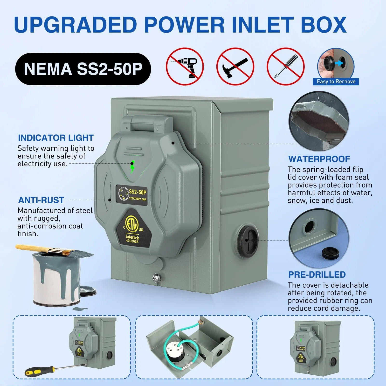 50A 15FT Generator Extension Cord Power Inlet Box with Locking Connector