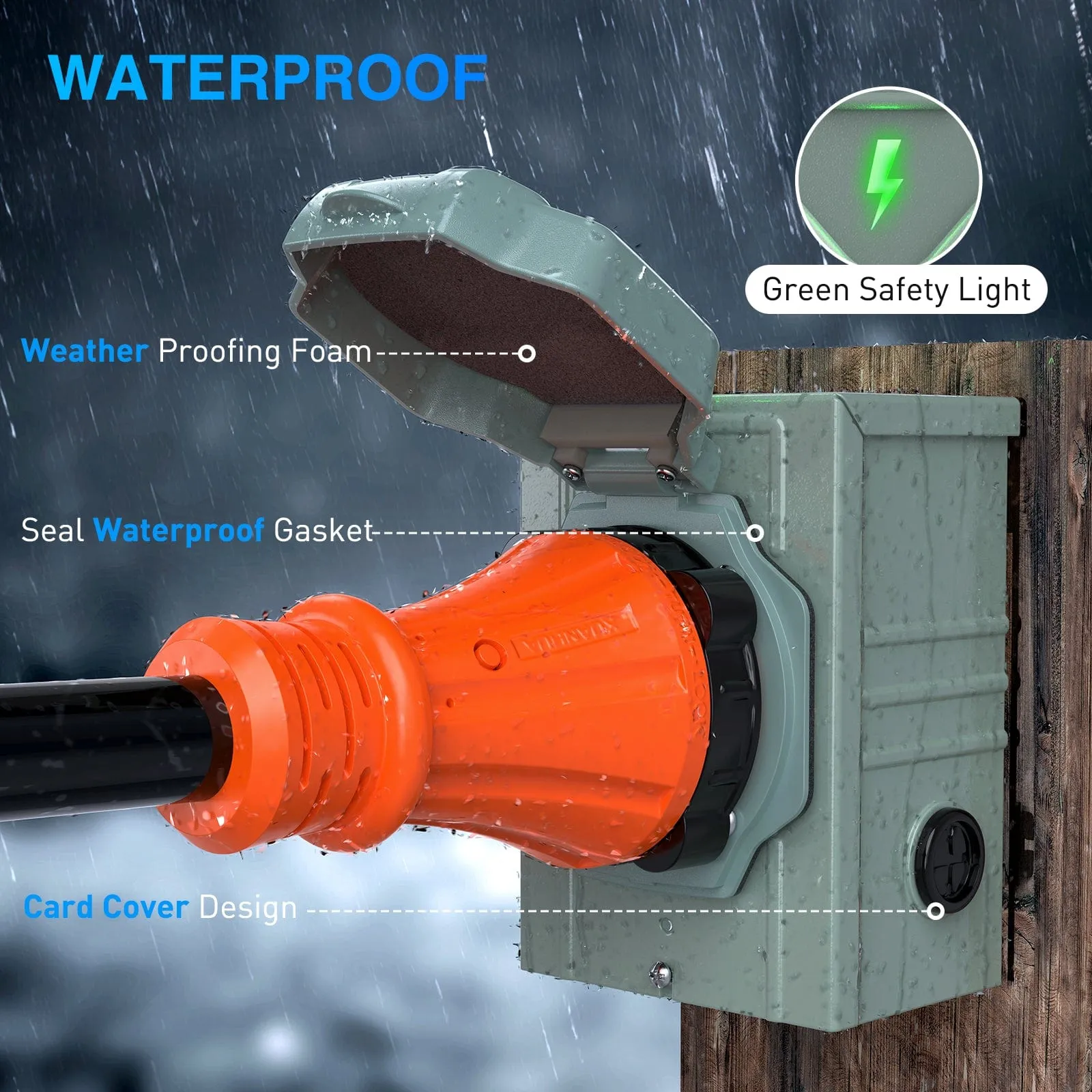 50A 25FT Generator Extension Cord Power Inlet Box with Locking Connector