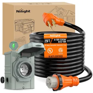 50A 25FT Generator Extension Cord Power Inlet Box with Locking Connector