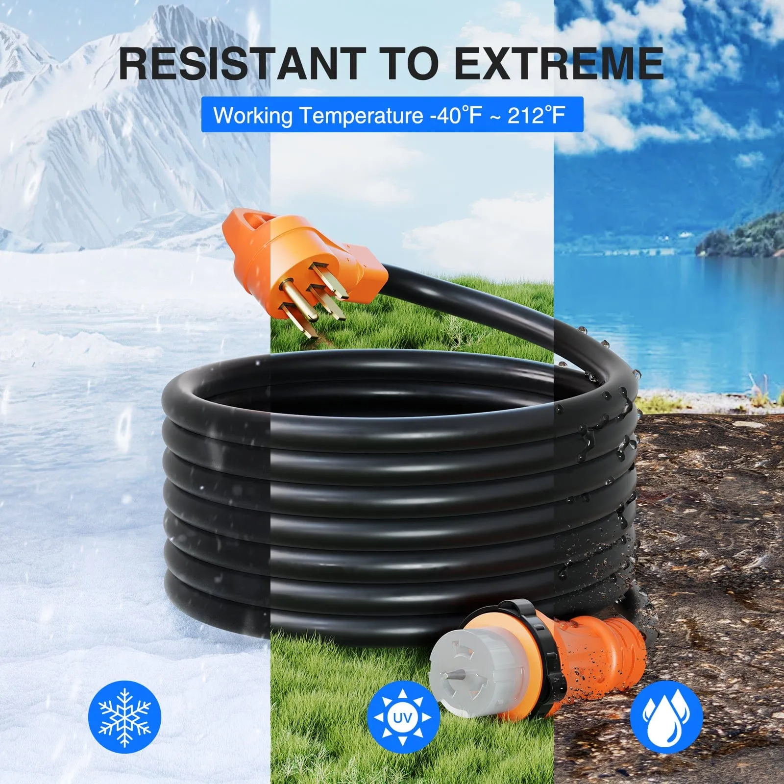 50A 25FT Generator Extension Cord Power Inlet Box with Locking Connector
