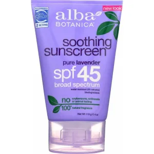 Alba Botanica Soothing Sunscreen Pure Lavender Spf 45, 4 Oz