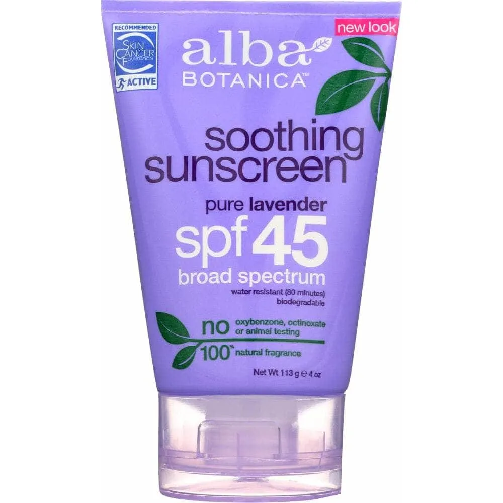 Alba Botanica Soothing Sunscreen Pure Lavender Spf 45, 4 Oz