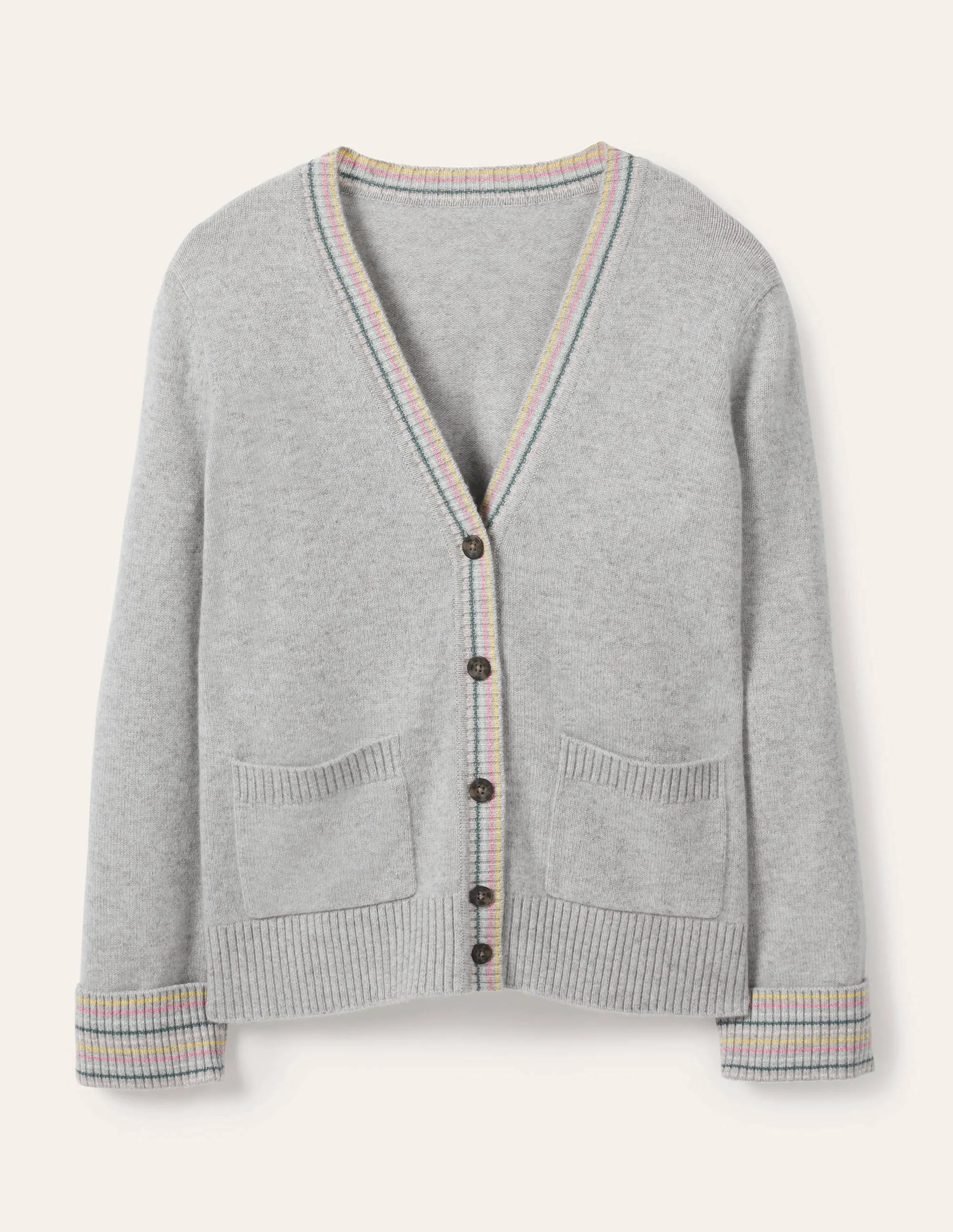 Cashmere Cuff Detail Cardigan-Grey Melange