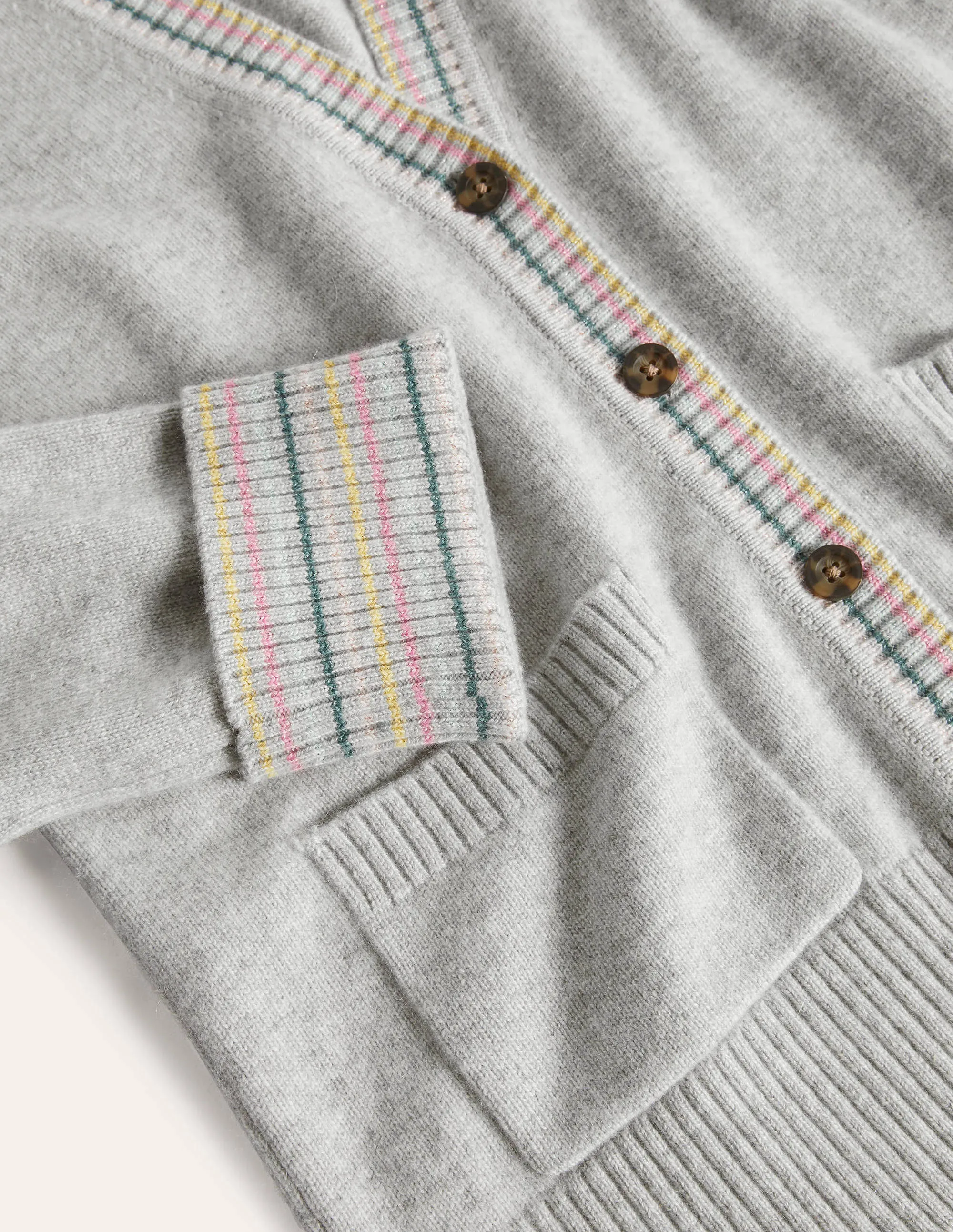 Cashmere Cuff Detail Cardigan-Grey Melange