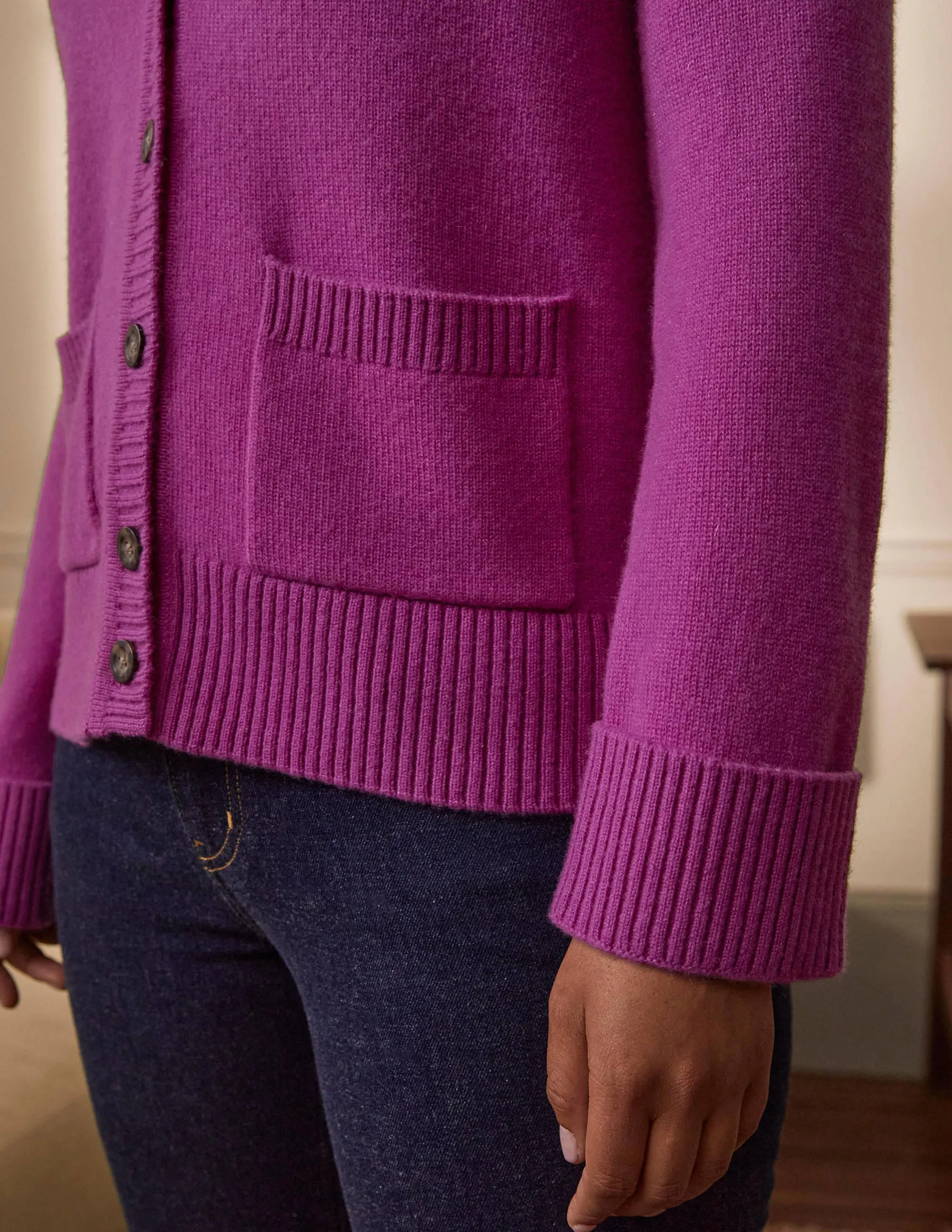 Cashmere Cuff Detail Cardigan-Regal Purple