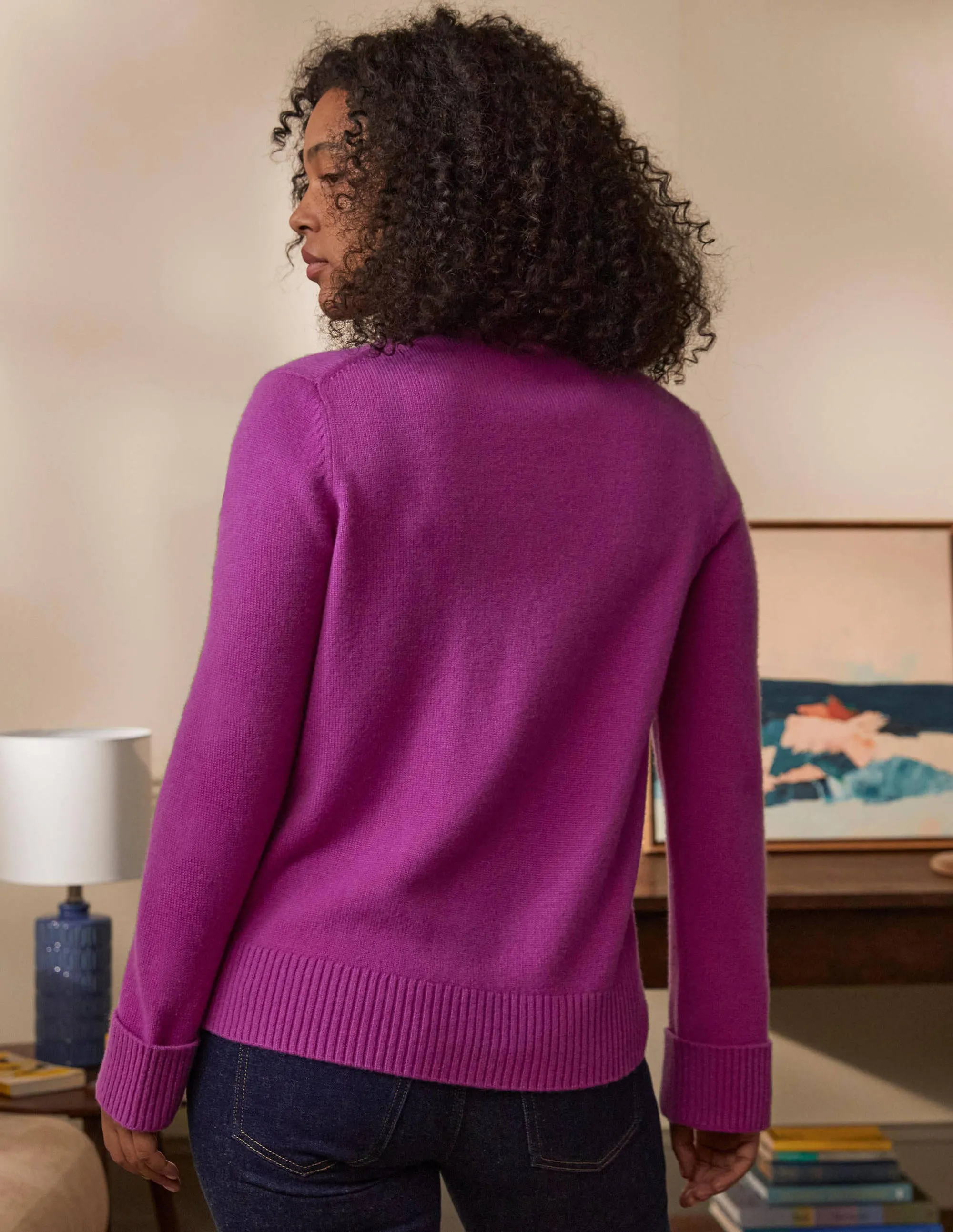 Cashmere Cuff Detail Cardigan-Regal Purple