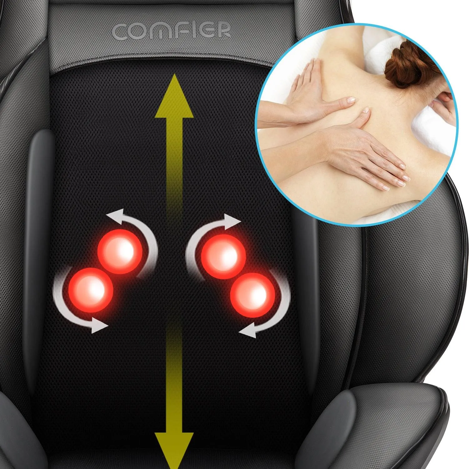 Comfier Shiatsu Neck Back Massager with Heat, Air Compression, Back Massage Chair Pad, Chair Massager for Full Body, Gifts for Women,Men -- CF-2309A-WM