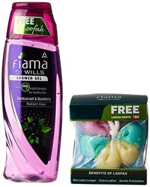Fiama Di Wills Black Currant Bearberry Radiant Glow Shower Gel, 250ml Free Loofah
