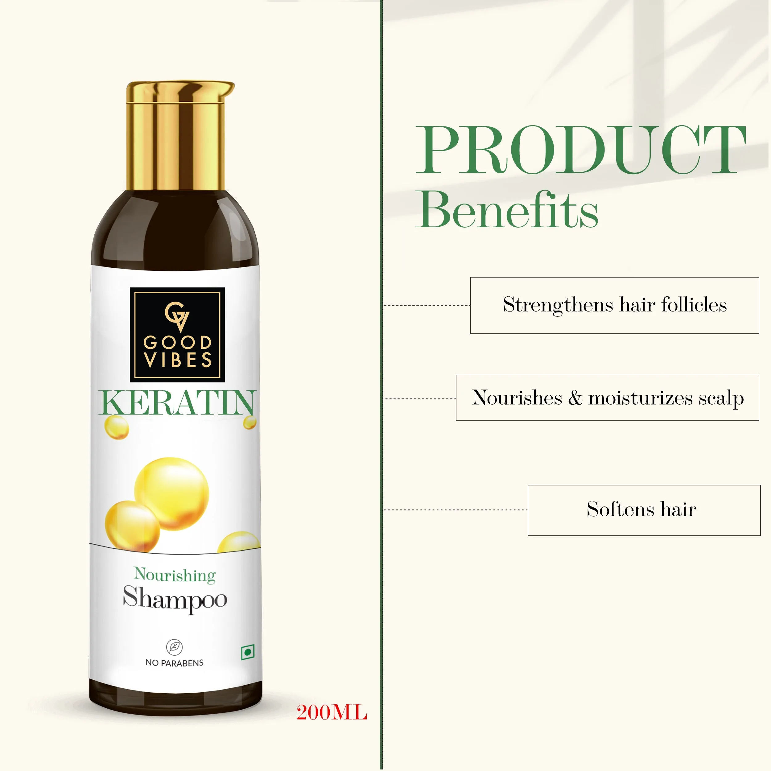 Good Vibes Keratin Nourishing Shampoo | Hair Repair, Anti-Dandruff, Strengthening | With Argan Oil | No Parabens, No Animal Testing (200 ml)
