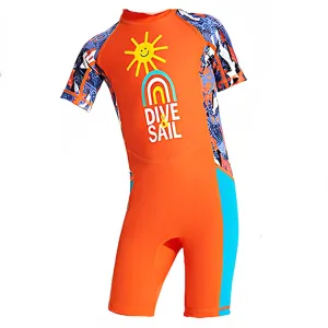 Half Sleeves Kids Swimwear Orange Sunshine Printed Knee Length,With Upf 50 