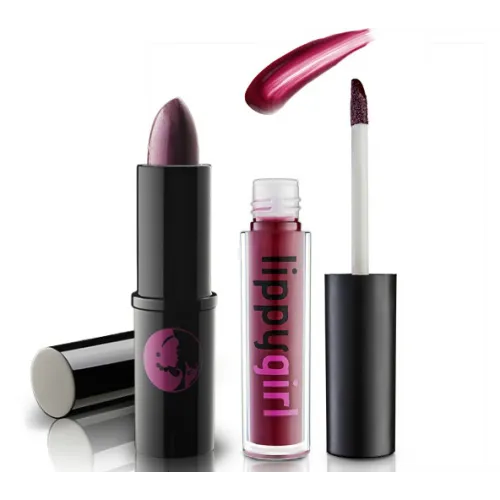 Lipstick and Lip Gloss Set - Deep Berry Vegan Vego-Maniac Lippy Girl