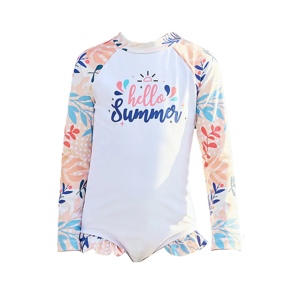 Little Surprise Box,One Piece Hello Summer Floral print Swimwear  Swim Cap for Kids & Toddlers