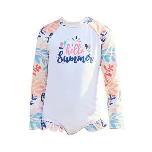 Little Surprise Box,One Piece Hello Summer Floral print Swimwear  Swim Cap for Kids & Toddlers