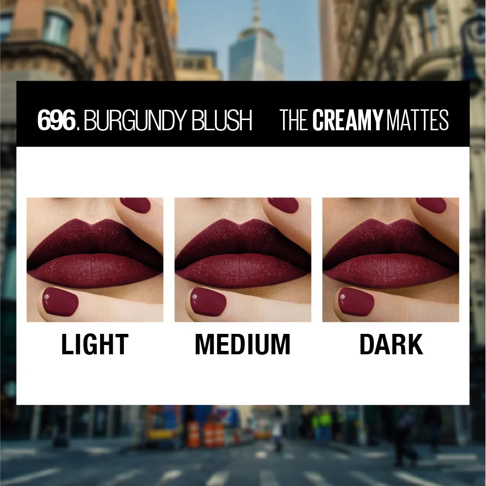 Maybelline New York Color Sensational Creamy Matte Lipstick, 696 Burgundy Blush, 3.9g