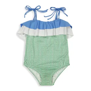 Printed Newport Bathing Suit -- Green Bubble Stripe