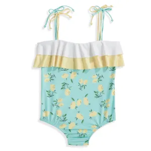 Printed Newport Bathing Suit -- Teal Lemons