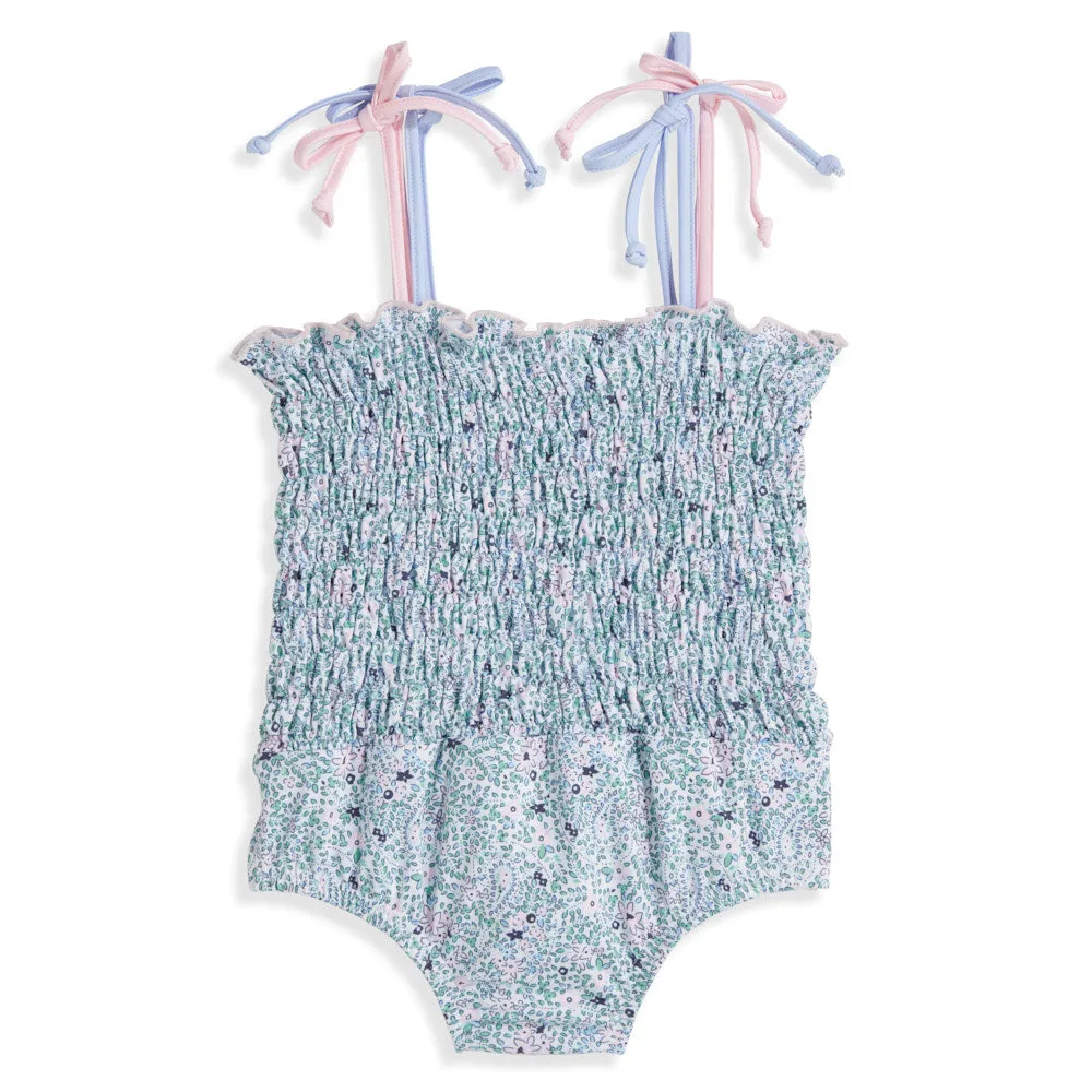 Smocked One Piece Bathing Suit -- Forget Me Not