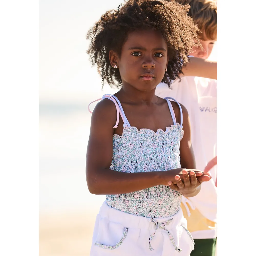 Smocked One Piece Bathing Suit -- Forget Me Not