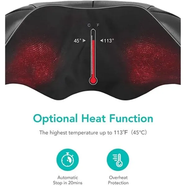 TUTT Premium Shiatsu Neck and Shoulder Massager With Carrying Bag, Deep Tissue 3D Kneading Shoulder Neck Back Massager Soothing Heat, Waist Massage Pillow Wall & Car Charger (2)