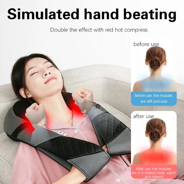 TUTT Premium Shiatsu Neck and Shoulder Massager With Carrying Bag, Deep Tissue 3D Kneading Shoulder Neck Back Massager Soothing Heat, Waist Massage Pillow Wall & Car Charger (2)