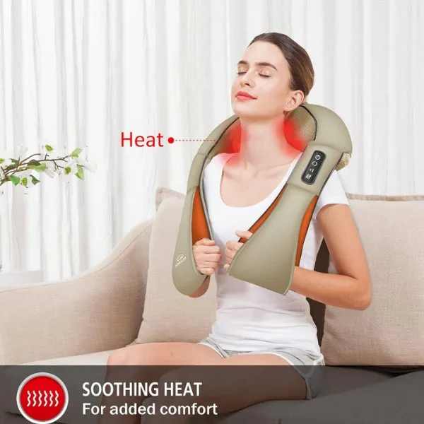 TUTT Premium Shiatsu Neck and Shoulder Massager With Carrying Bag, Deep Tissue 3D Kneading Shoulder Neck Back Massager Soothing Heat, Waist Massage Pillow Wall & Car Charger (2)
