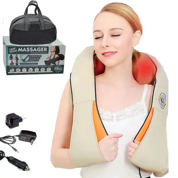 TUTT Premium Shiatsu Neck and Shoulder Massager With Carrying Bag, Deep Tissue 3D Kneading Shoulder Neck Back Massager Soothing Heat, Waist Massage Pillow Wall & Car Charger (2)