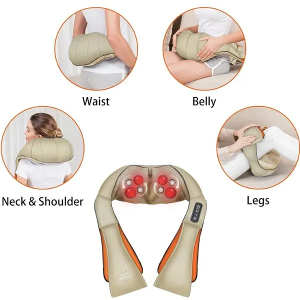 TUTT Premium Shiatsu Neck and Shoulder Massager With Carrying Bag, Deep Tissue 3D Kneading Shoulder Neck Back Massager Soothing Heat, Waist Massage Pillow Wall & Car Charger (2)