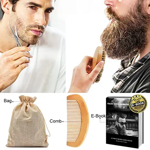Upgraded Beard Grooming Kit w/Beard Conditioner,Beard Oil,Beard Balm,Beard Brush,Beard Shampoo/Wash,Beard Comb,Beard Scissors,Storage Bag,Beard E-Book,Beard Growth Care Gifts for Men (Pleasant)