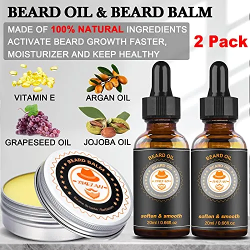 Upgraded Beard Grooming Kit w/Beard Conditioner,Beard Oil,Beard Balm,Beard Brush,Beard Shampoo/Wash,Beard Comb,Beard Scissors,Storage Bag,Beard E-Book,Beard Growth Care Gifts for Men (Pleasant)