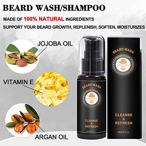 Upgraded Beard Grooming Kit w/Beard Conditioner,Beard Oil,Beard Balm,Beard Brush,Beard Shampoo/Wash,Beard Comb,Beard Scissors,Storage Bag,Beard E-Book,Beard Growth Care Gifts for Men (Pleasant)